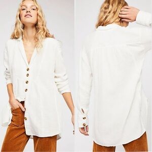 Free People Large Bohemian All About The Feels Gauze Button Down Shirt Ivory